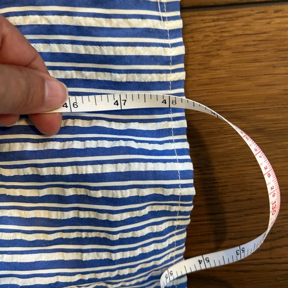 Blue & White Stripped Tie Front Maxi Shirt Dress, Coastal Chic Button Down Dress - Picture 11 of 11